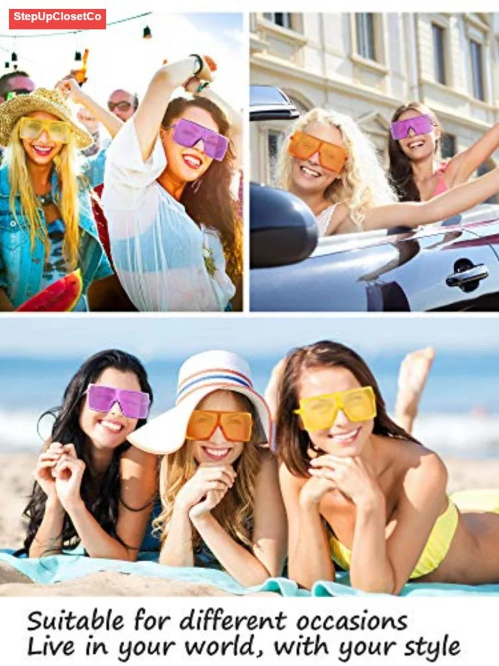 3 Pack Oversized Square Sunglasses Flat Top Fashion Shades